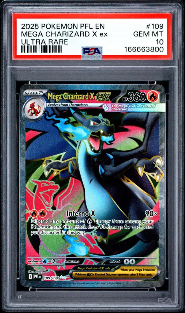 MEGA CHARIZARD X EX PSA 10 2025 POKEMON PHANTASMAL FLAMES #109/094 ULTRA RARE 00