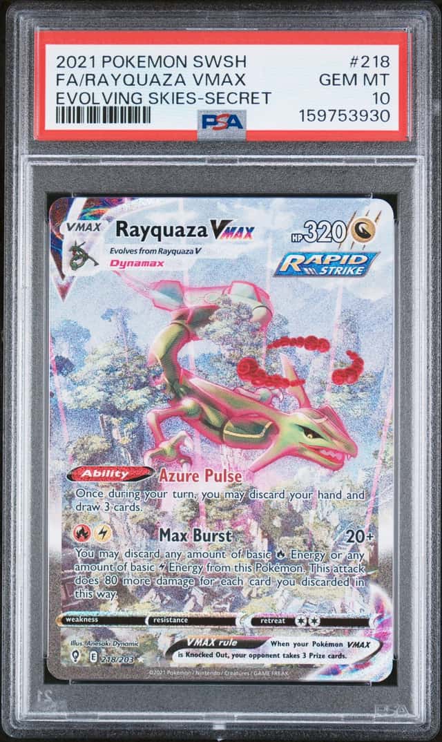 POKEMON FA/RAYQUAZA VMAX 2021 SSH EVOLVING SKIES-SECRET #218 PSA 10