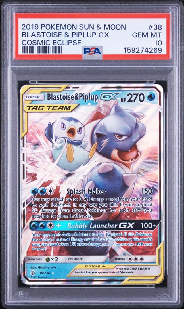 2019 Pokemon Sun & Moon Cosmic Eclipse Blastoise Piplup Tag Team #38/236 PSA 10