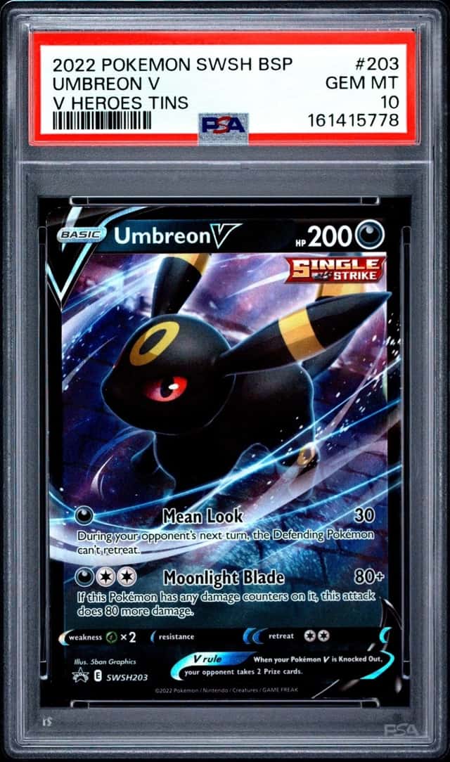 2022 POKEMON SWSH BLACK STAR PROMO V HEROES TINS #203 UMBREON V PSA 10