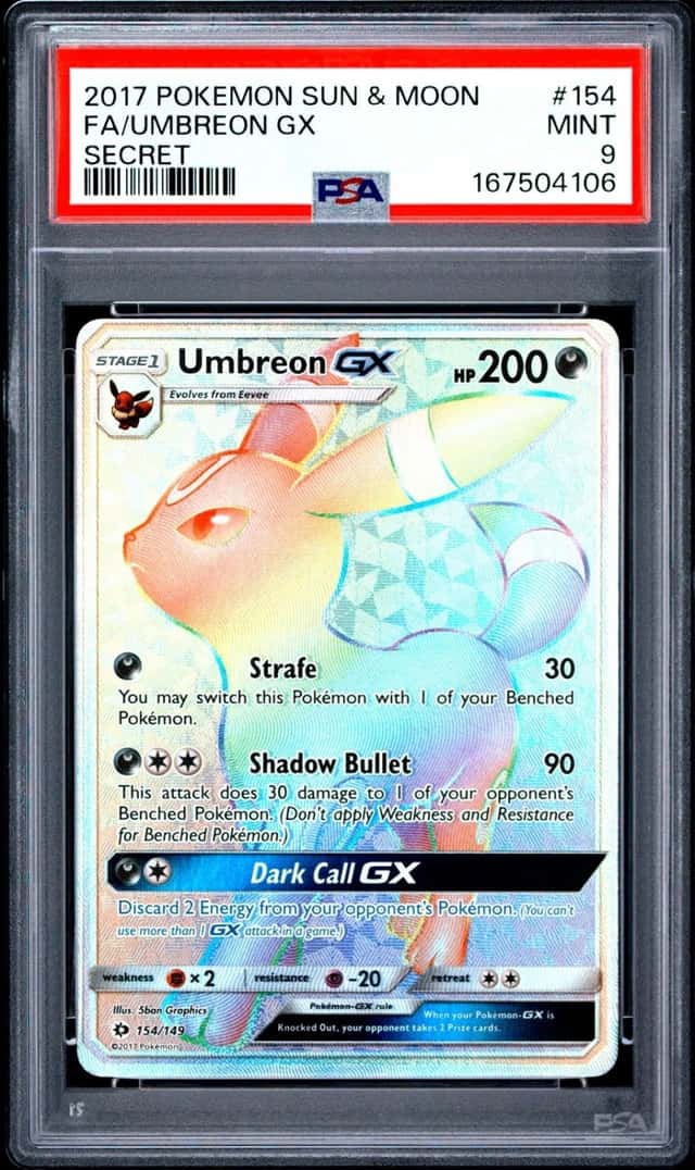 2017 POKEMON SUN & MOON SECRET #154 FULL ART/UMBREON GX PSA 9