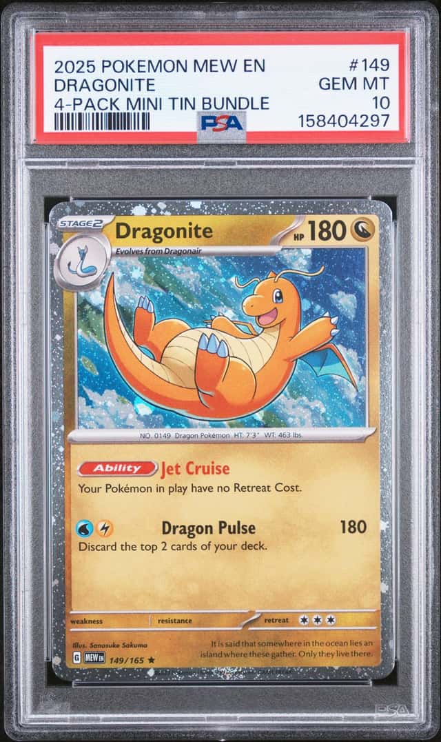 2025 POKEMON MEW EN-151 #149 DRAGONITE 4- MINI TIN PSA 10 GEM MT