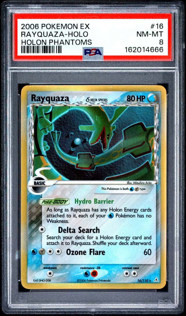 2006 Pokemon EX Holon Phantoms Rayquaza Delta Species Holo #16/110 PSA 8