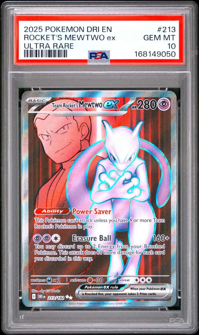 2025 POKEMON DESTINED RIVALS ULTRA RARE #213 TEAM ROCKET'S MEWTWO EX PSA 10
