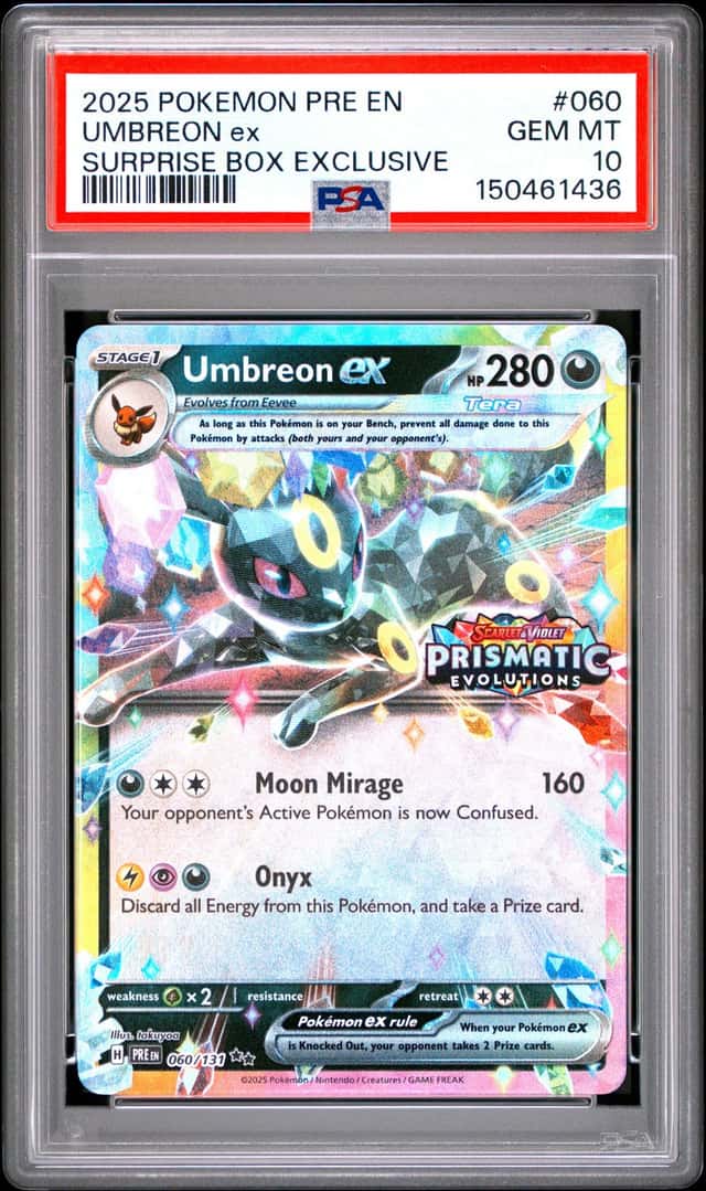 2025 POKEMON PRISMATIC EVOLUTIONS SURPRISE BOX EXCLUSIVE #060 UMBREON EX PSA 10