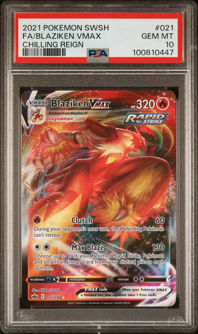 2021 Pokemon Chilling Reign Blaziken VM FA Full Art Ultra Rare #021/198 PSA 10