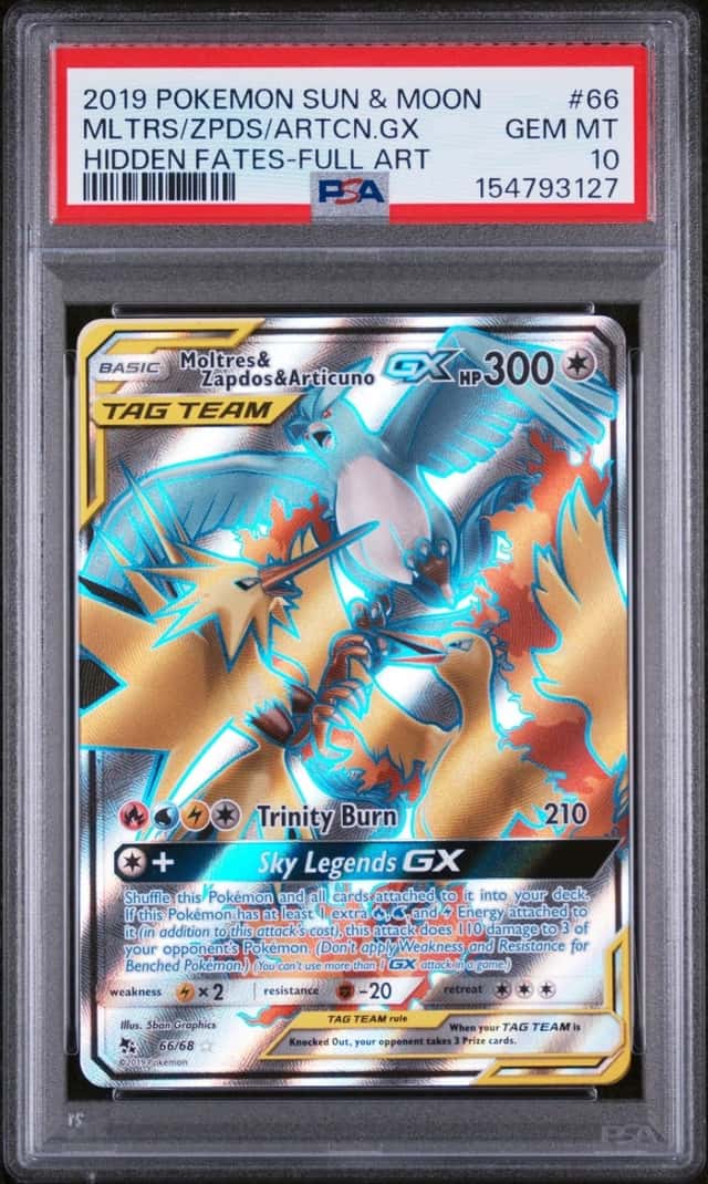 2019 POKEMON SUN & MOON HIDDEN FATES FA/MOLTRES & ZAPDOS & ARTICUNO GX PSA 10