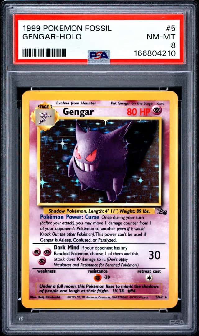 1999 POKEMON FOSSIL #5 GENGAR-HOLO PSA 8