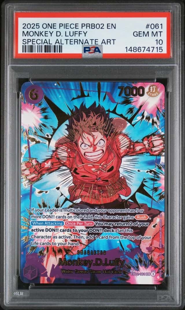One Piece Monkey D. Luffy Prb02-Vol.2 061 Special Alternate Art PSA 10 Gem Mint