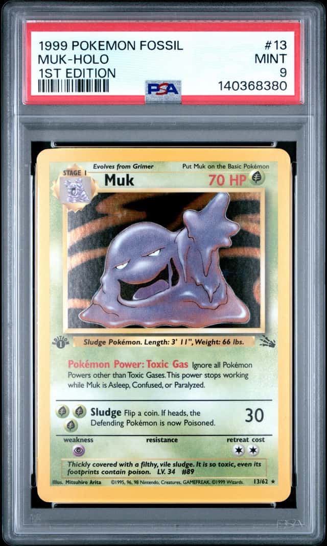 1999 POKEMON FOSSIL 1ST EDITION #13 MUK-HOLO PSA 9