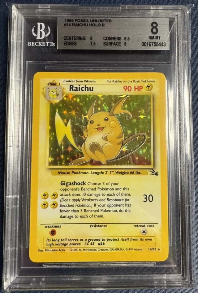 ⚡️ Raichu 14/62 Holo Pokemon Card - 1999 Fossil Set, BGS 8