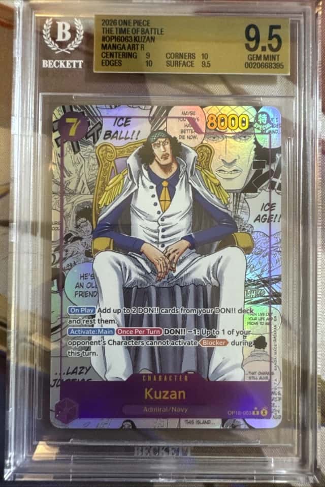 Bandai One Piece The Time of Battle Kuzan Manga Art Holo SR OP16-063 BGS 9.5
