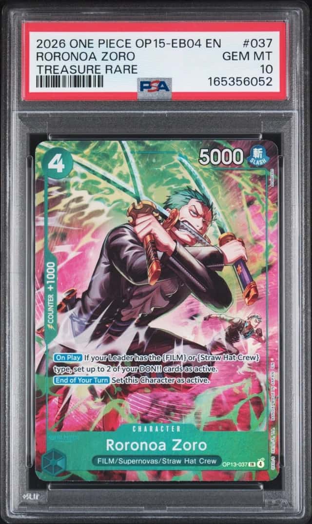 2026 ONE PIECE OP15-EB04-ADVENTURE ON KAMI'S ISLAND #037 RORONOA ZORO PSA 10