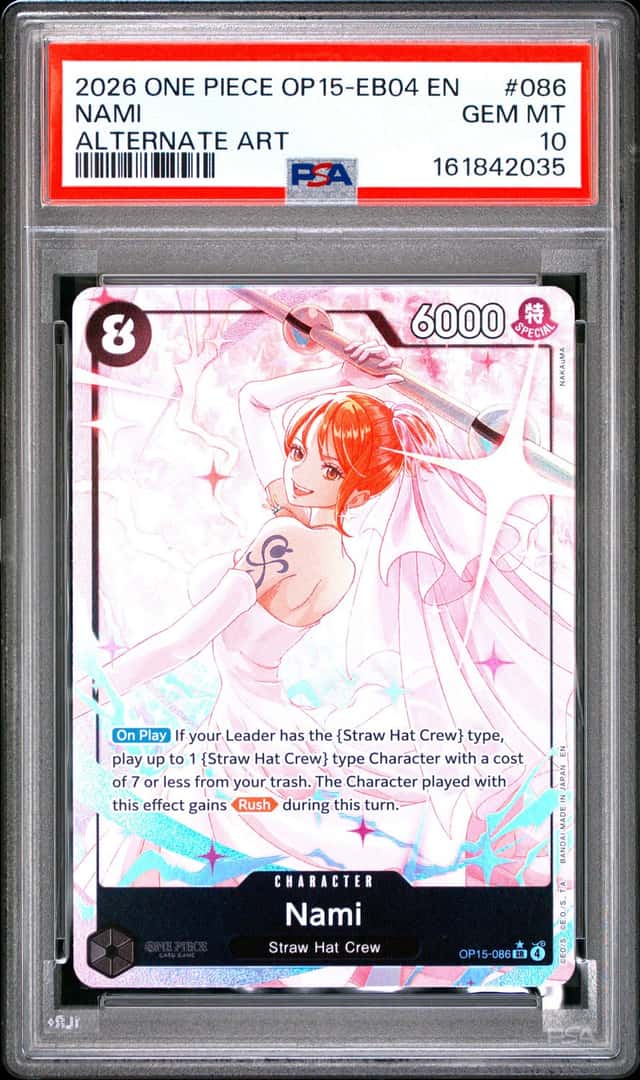 2026 ONE PIECE OP15-EB04-ADVENTURE ON KAMI'S ISLAND ALTERNATE ART NAMI PSA 10