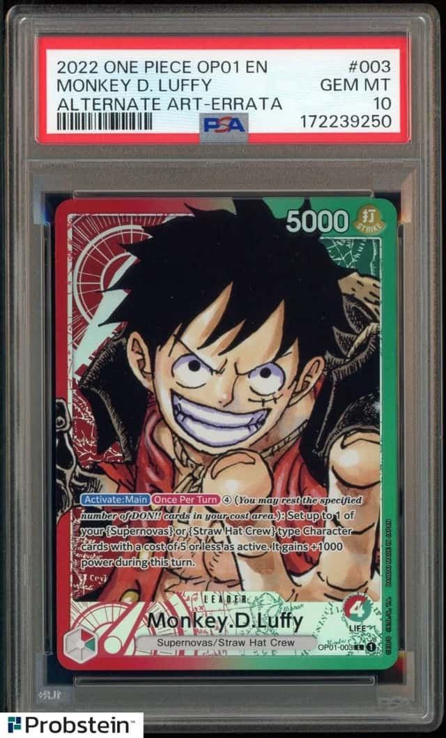 2022 One Piece OP01 En Errata #003 Monkey D. Luffy Alternate Art PSA 10 GEM MINT