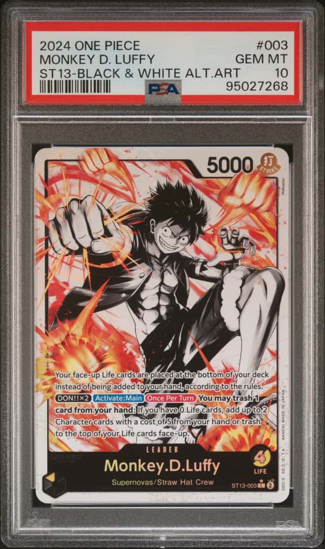 One Piece CCG St13-003 Black and White Monkey D Luffy Alternate Art PSA 10