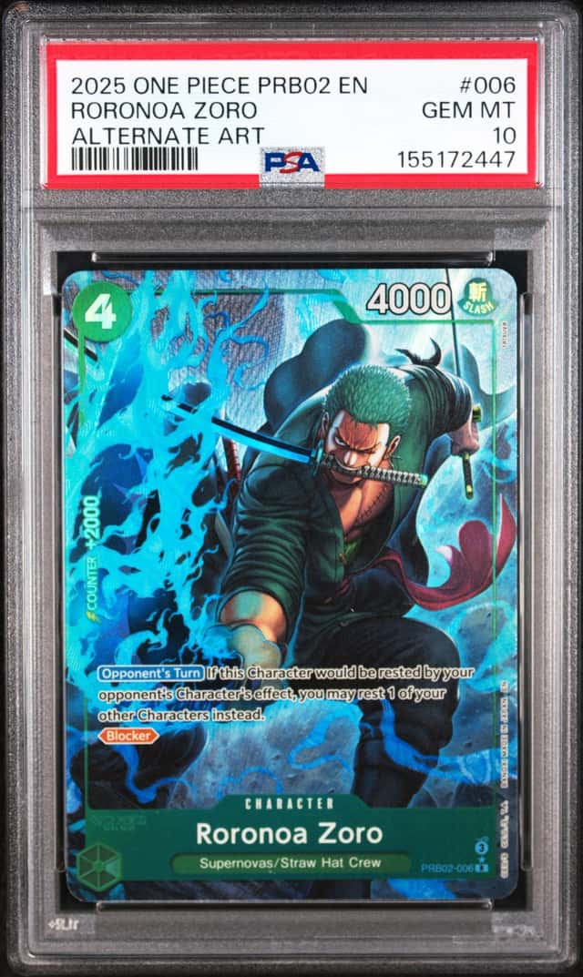 2025 ONE PIECE PRB02-PREMIUM BOOSTER ALTERNATE ART #006 RORONOA ZORO PSA 10