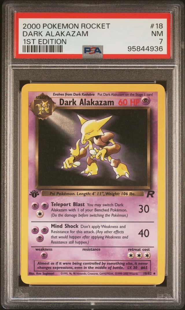 2000 Pokemon Team Rocket Dark Alakazam 1st Ed 18/82 PSA 7