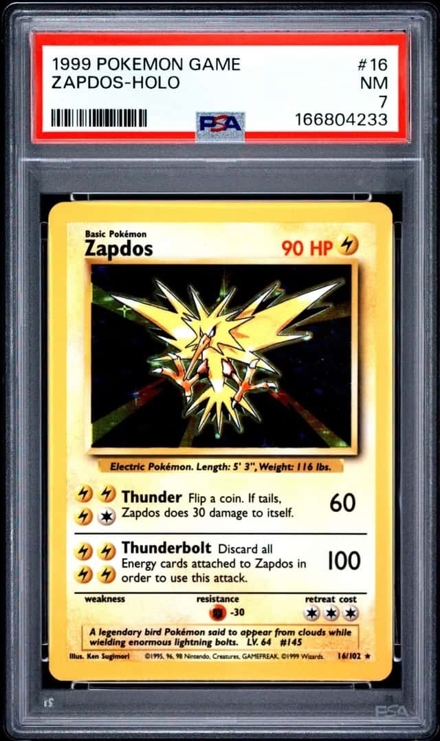 1999 POKEMON BASE SET UNLIMITED #16 ZAPDOS-HOLO PSA 7