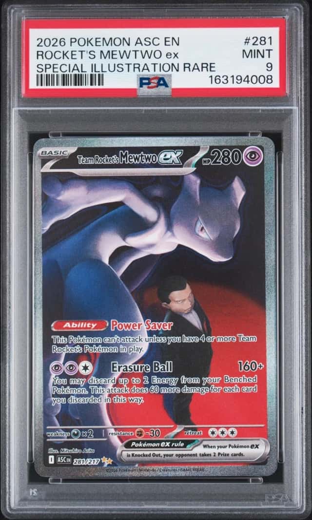2026 POKEMON ASCENDED HEROES ILLUSTRATION RARE#281 TEAM ROCKET'S MEWTWO EX PSA 9