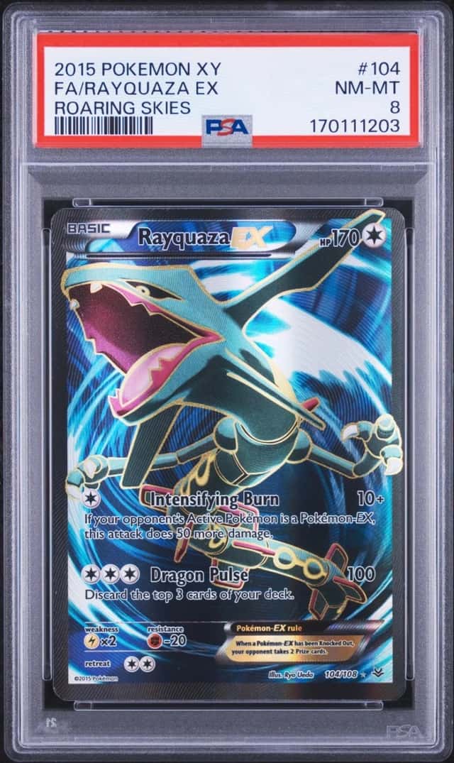 2015 POKEMON XY ROARING SKIES #104 FULL ART/RAYQUAZA EX PSA 8