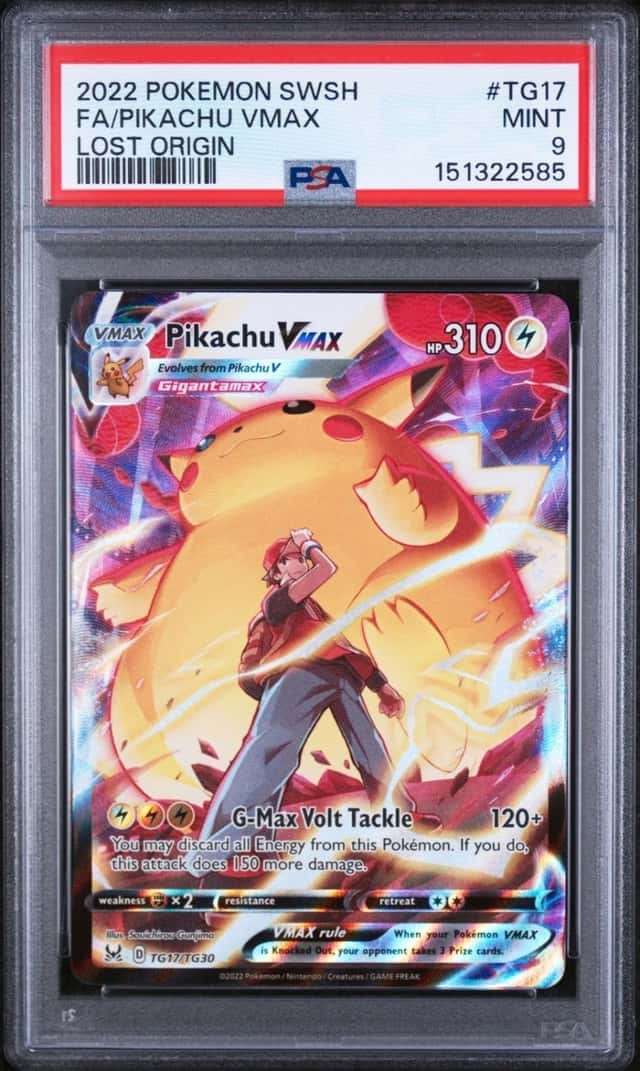 2022 POKEMON SWORD & SHIELD LOST ORIGIN #TG17 FULL ART/PIKACHU VMAX PSA 9