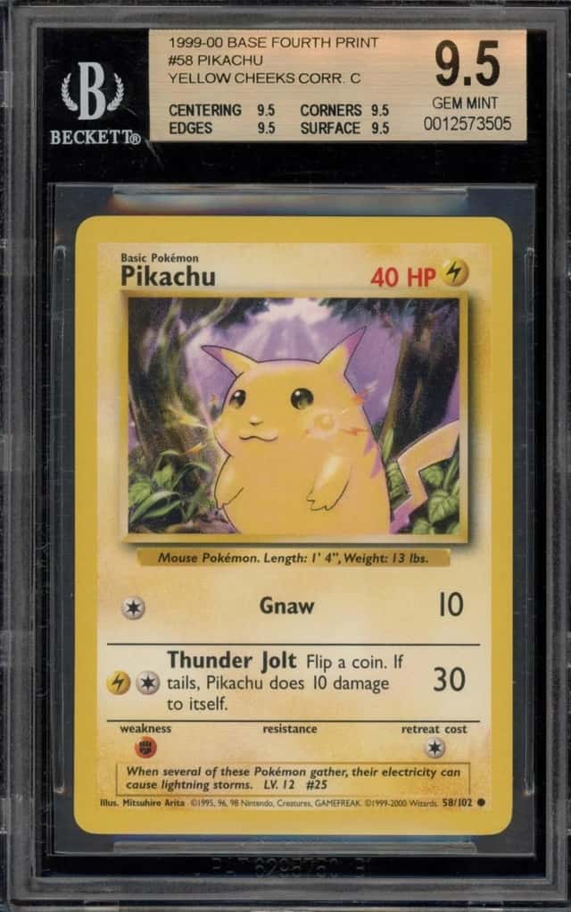 Pokemon Pikachu Base Set "4th Print" 1999-2000 BGS 9.5
