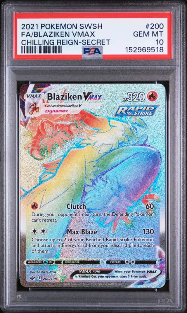 2021 POKEMON SWORD & SHIELD CHILLING REIGN SECRET FULL ART/BLAZIKEN VMAX PSA 10