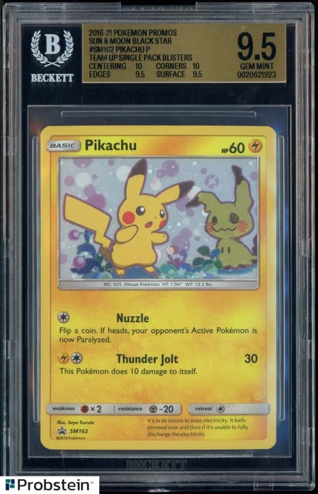 2019 Pokemon SM BSP Team Up Single Pack Blister #SM162 Pikachu BGS 9.5