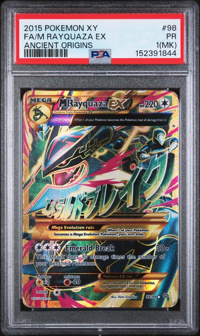 Pokemon 2015 XY Ancient Origins M Rayquaza EX 98/98 Full Art Holo PSA 1