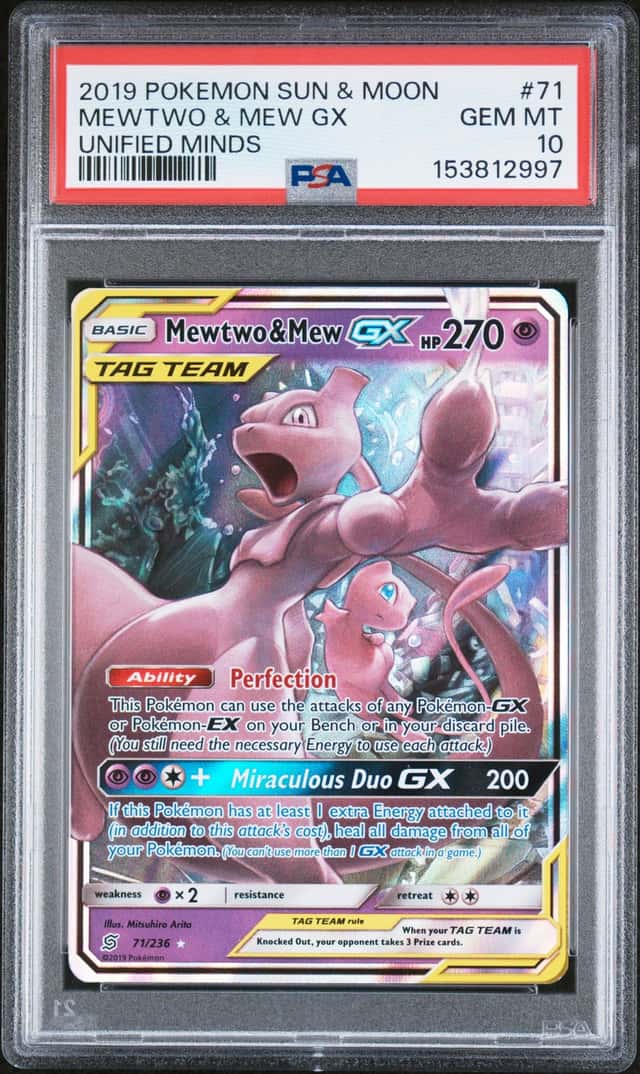 2019 Pokemon Sun & Moon Unified Minds Mewtwo Mew Tag Team Holo #71/236 PSA 10