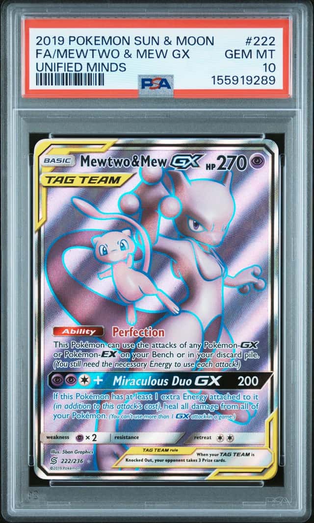 2019 Pokemon Sun & Moon Unified Minds Mewtwo Mew Tag Team #222/236 PSA 10