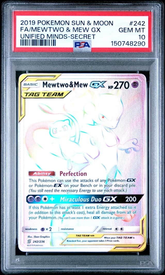 2019 Pokemon Sun & Moon Unified Minds Mewtwo Mew Tag Team #242/236 PSA 10