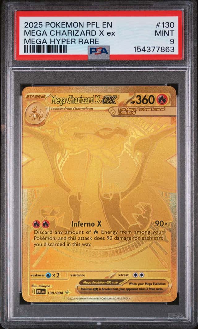 2025 Pokemon Phantasmal Flames Mega Charizard X ex Hyper Rare #130/094 PSA 9
