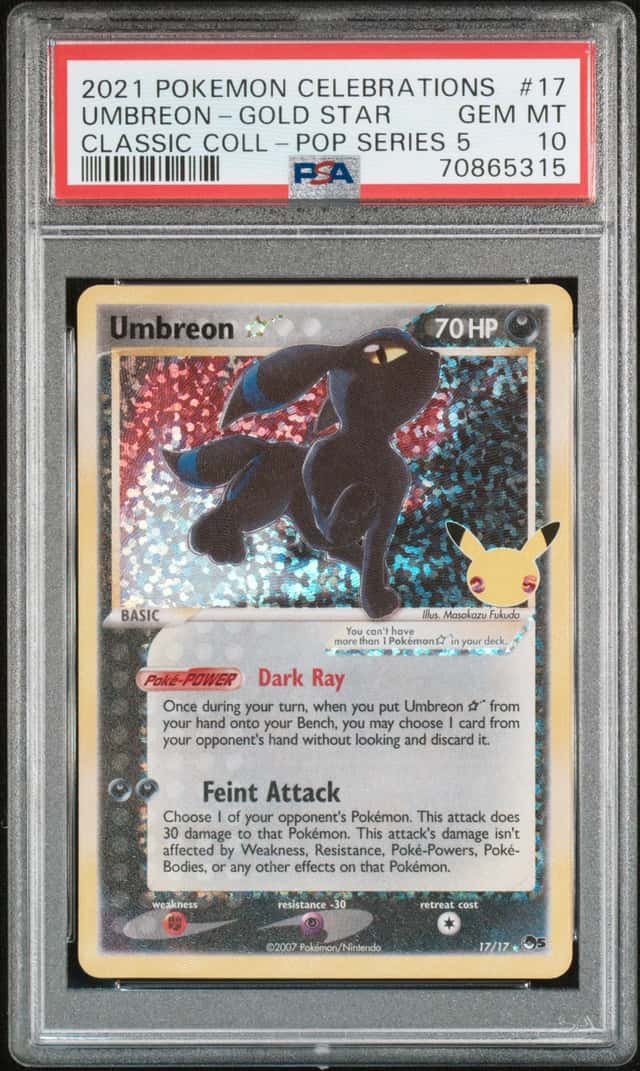 POKEMON UMBREON-GOLD STAR 2021 CELEB CLASSIC COLL-POP SERIES 5 #17 PSA 10