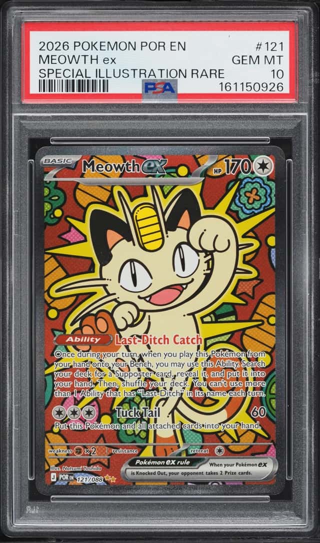 2026 Pokemon Mega Evolution Perfect Order SIR Meowth ex #121 PSA 10 GEM MINT