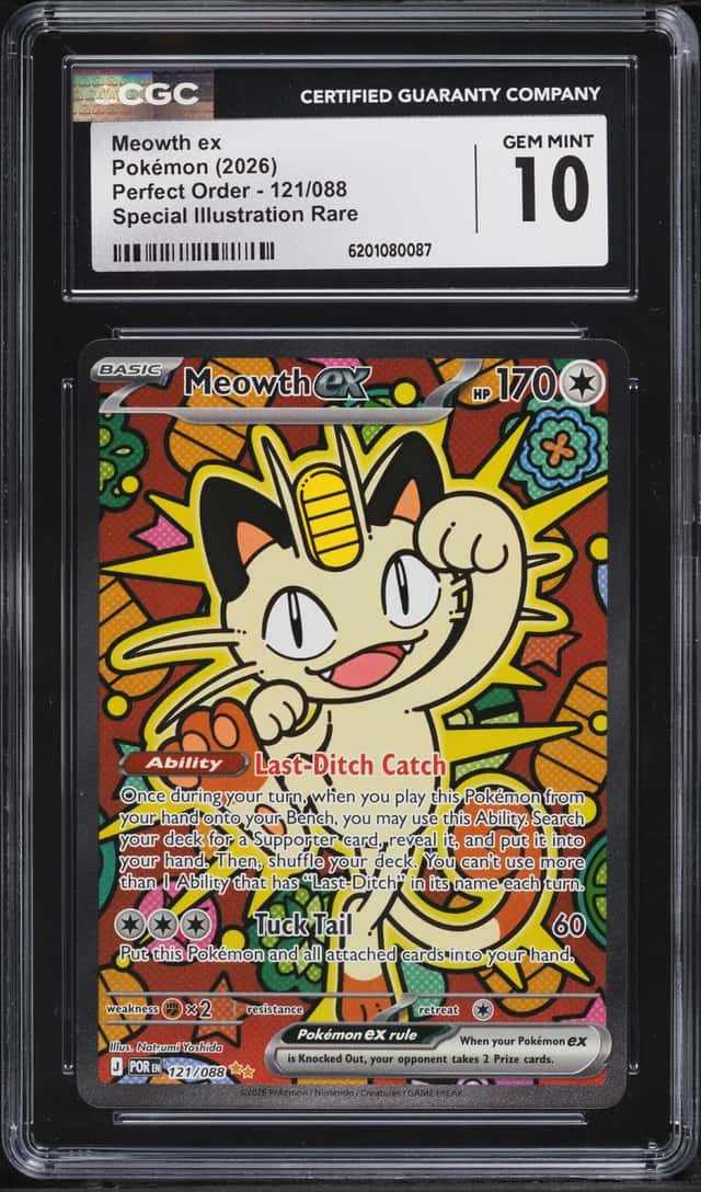 2026 Pokemon Mega Evolution Perfect Order SIR Meowth Ex #121 CGC 10 GEM MINT