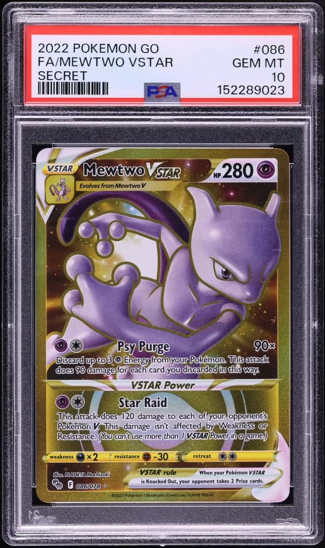 2022 Pokemon Sword & Shield Pokemon GO Gold Rare Mewtwo VSTAR #86 PSA 10 GEM MINT