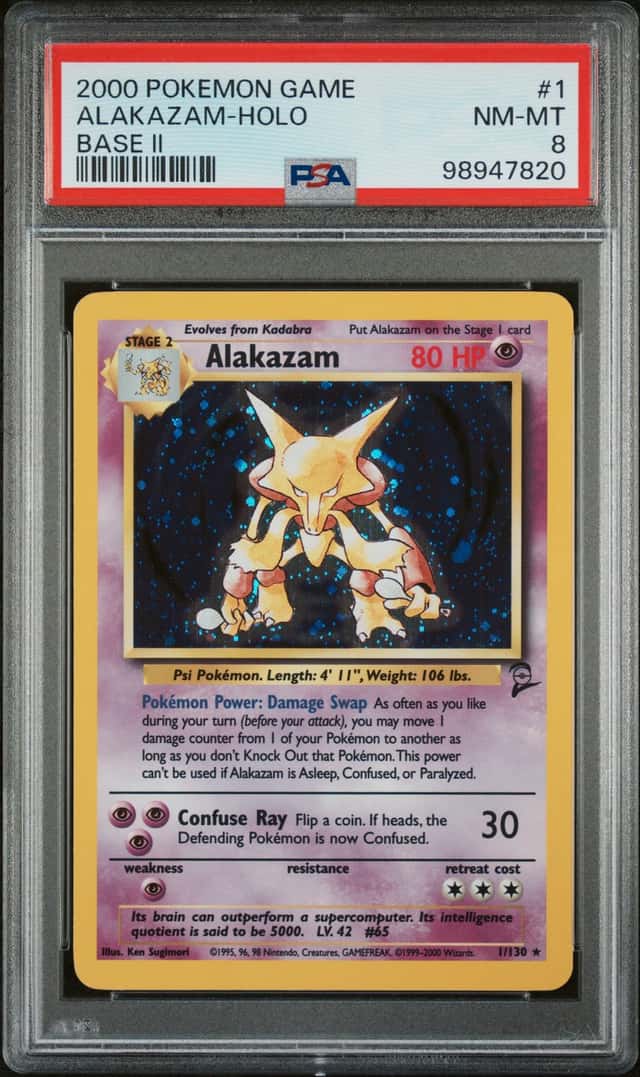 2000 POKEMON BASE SET 2 #1/130 ALAKAZAM HOLO RARE PSA 8