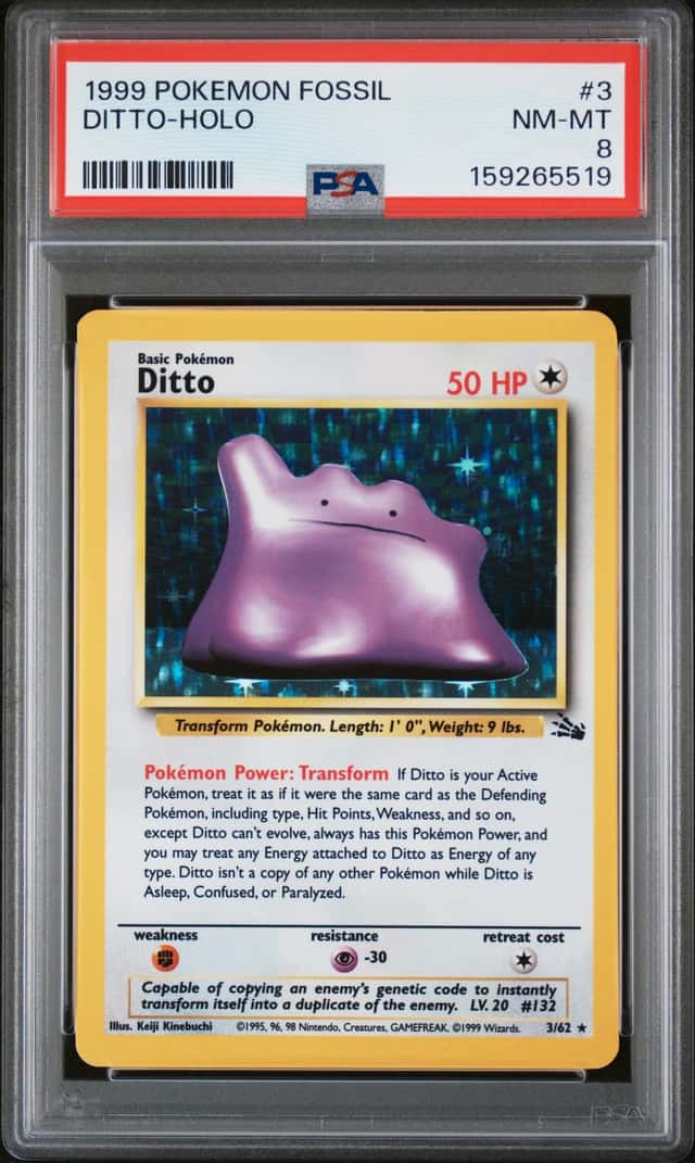 DITTO 1999 Pokemon Fossil Holo #3 - PSA 8 NEW CERT CLEAN HOLO