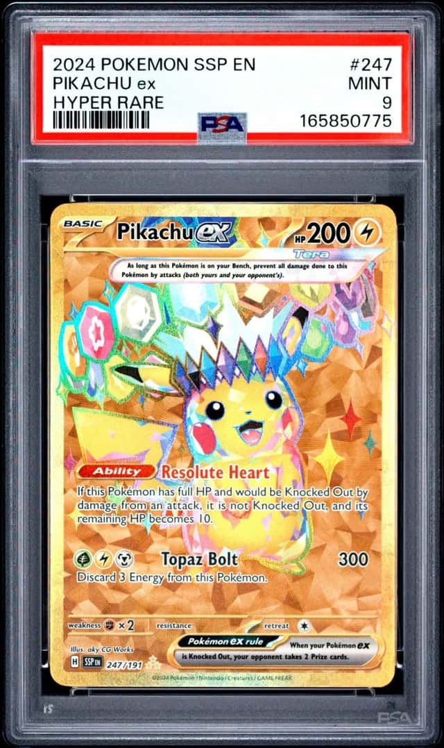 2024 POKEMON SSP EN-SURGING SPARKS HYPER RARE #247 PIKACHU EX PSA 9