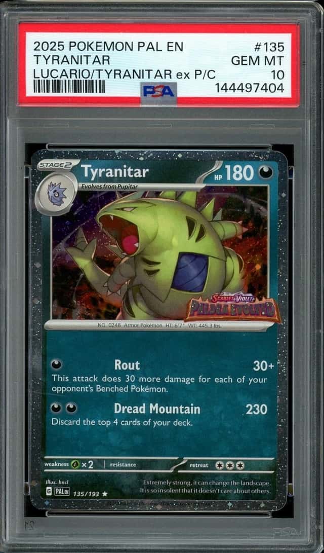 2025 Pokemon TCG Paldea Evolved #135 Tyranitar Premium Collection Stamped PSA 10