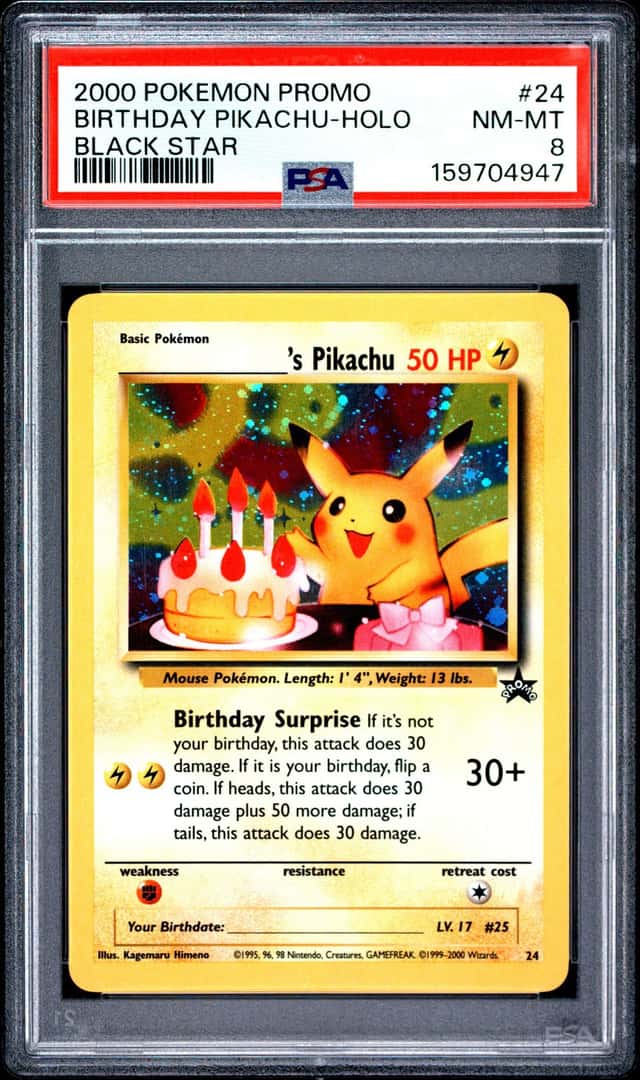 2000 POKEMON BIRTHDAY PIKACHU-HOLO BLACK STAR PROMO #24 PSA 8