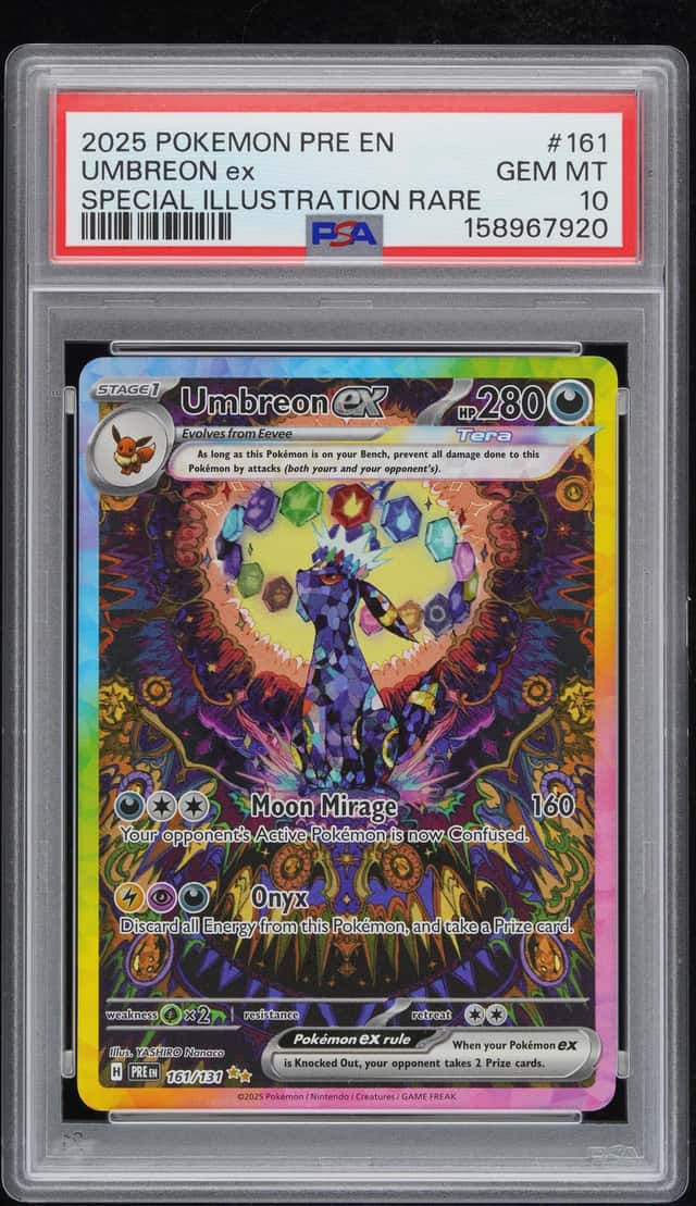 Pokemon 2025 Umbreon ex 161/131 Tera SIR Prismatic Evolutions GEM MINT PSA 10