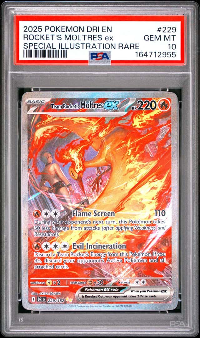 2025 Pokemon DRI EN Special Illustration Rare #229 Rocket's Moltres ex PSA 10