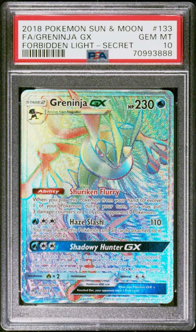 2018 Pokemon Sun & Moon Forbidden Light Rainbow Rare Greninja GX #133 PSA 10