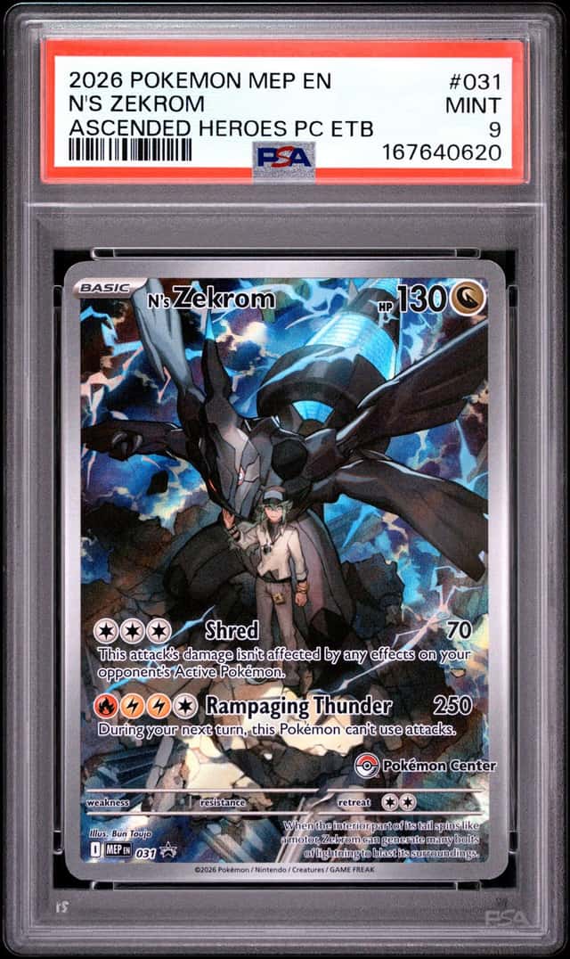 2026 POKEMON ASCENDED HEROES POKEMON CENTER ETB PROMO #031 N'S ZEKROM PSA 9