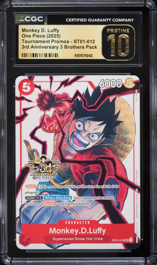 2025 One Piece Promo 3rd Anniversary 3 Brothers SR Monkey D. Luffy #ST01-012 CGC 10 PRISTINE