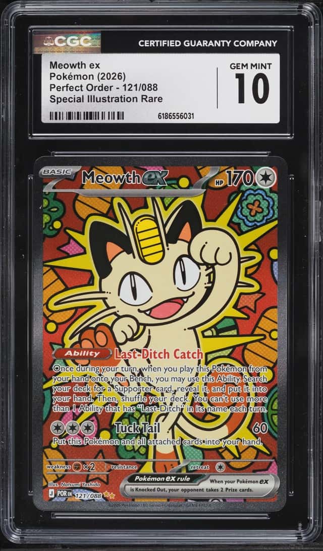 2026 Pokemon Mega Evolution Perfect Order SIR Meowth ex #121 CGC 10 GEM MINT