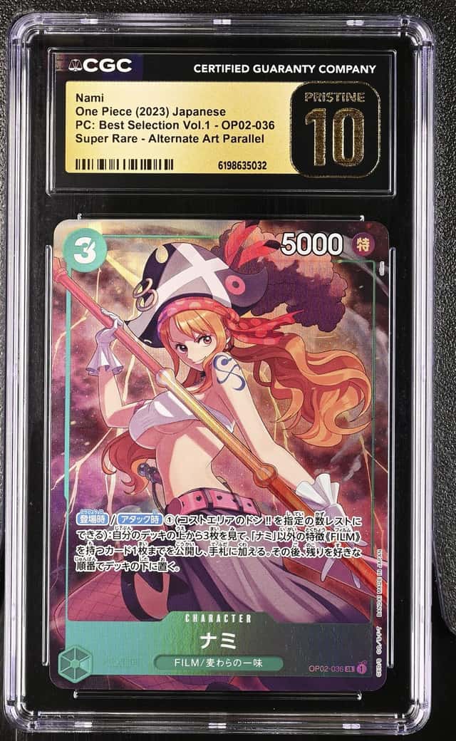 2023 ONE PIECE JP NAMI SUPER RARE ALT ART OP02-036 CGC 10 PRISTINE V PT